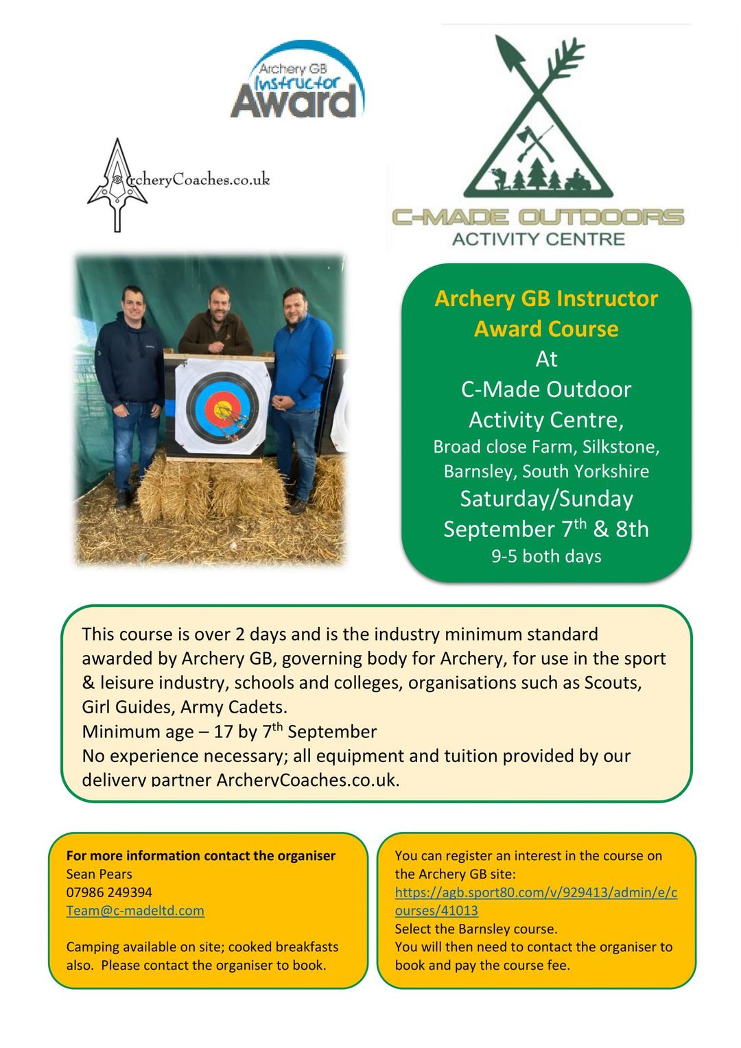 Archery GB Instructor Award Course CMADE Outdoors 

This course is over 2 days a...