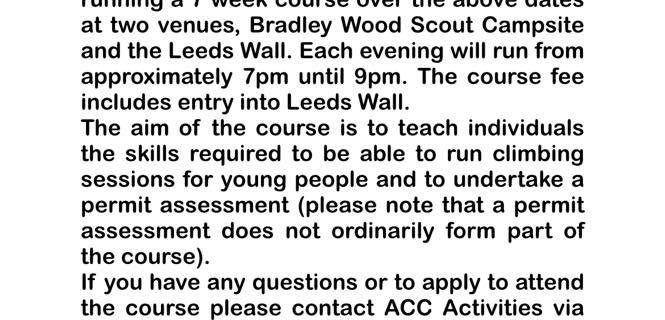 County are holding a 7 week climbing course if interested then email them!