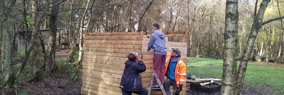 Scouts from Bradford North finishing the shelters on survival site at Blackhills...